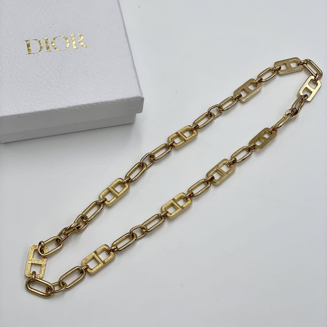 希少 Christian Dior クリスチャンディオール CD アクセサリー ネックレス ロング 刻印 トロッター オブリーク ゴールド ロゴ刻印