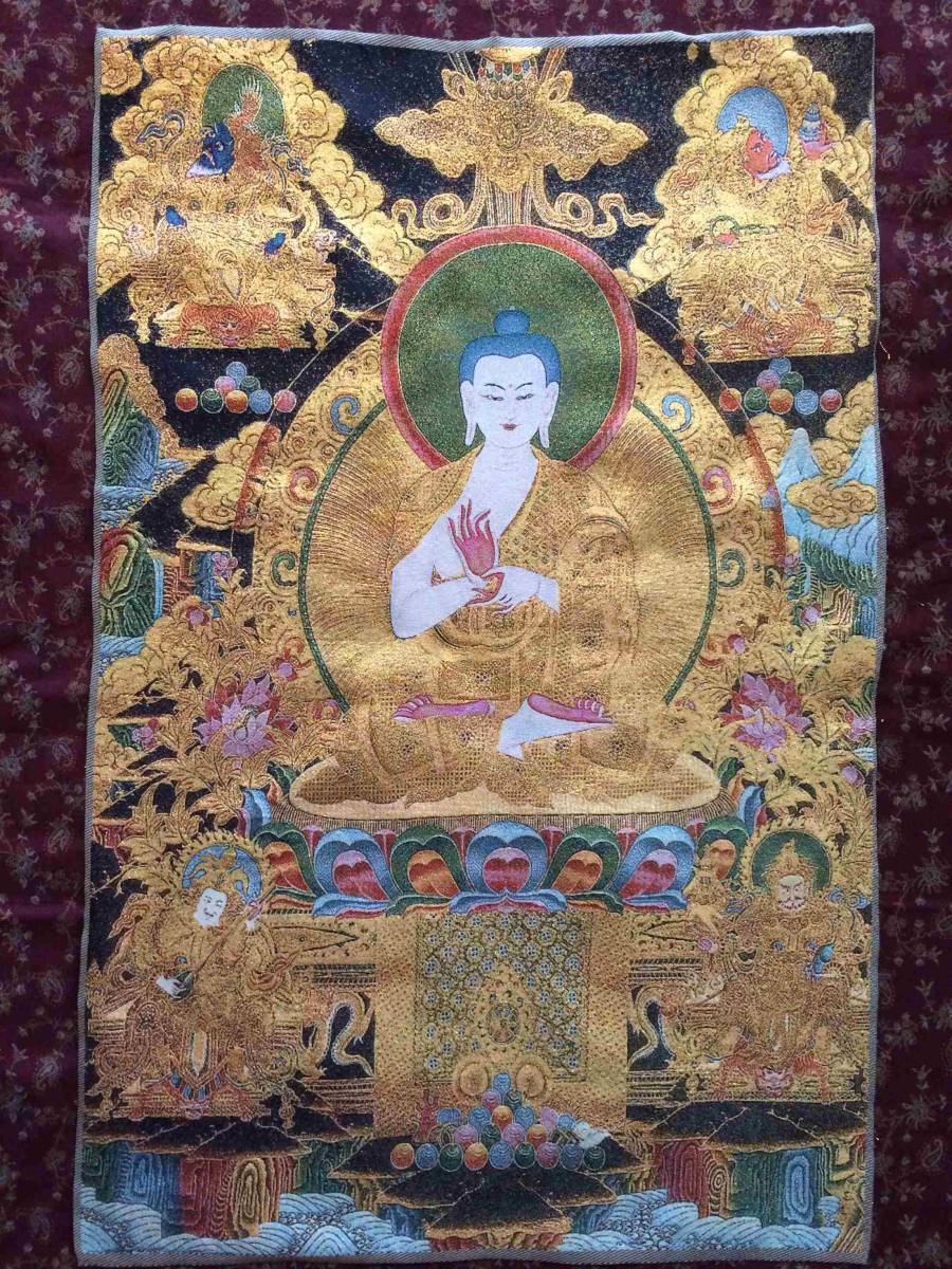 卍　仏教 美術　◆ 織物　『大日如来 如来』 90cm 　　　検索；密教　西蔵　刺繍　仏画　チベット　仏像　B10_画像2