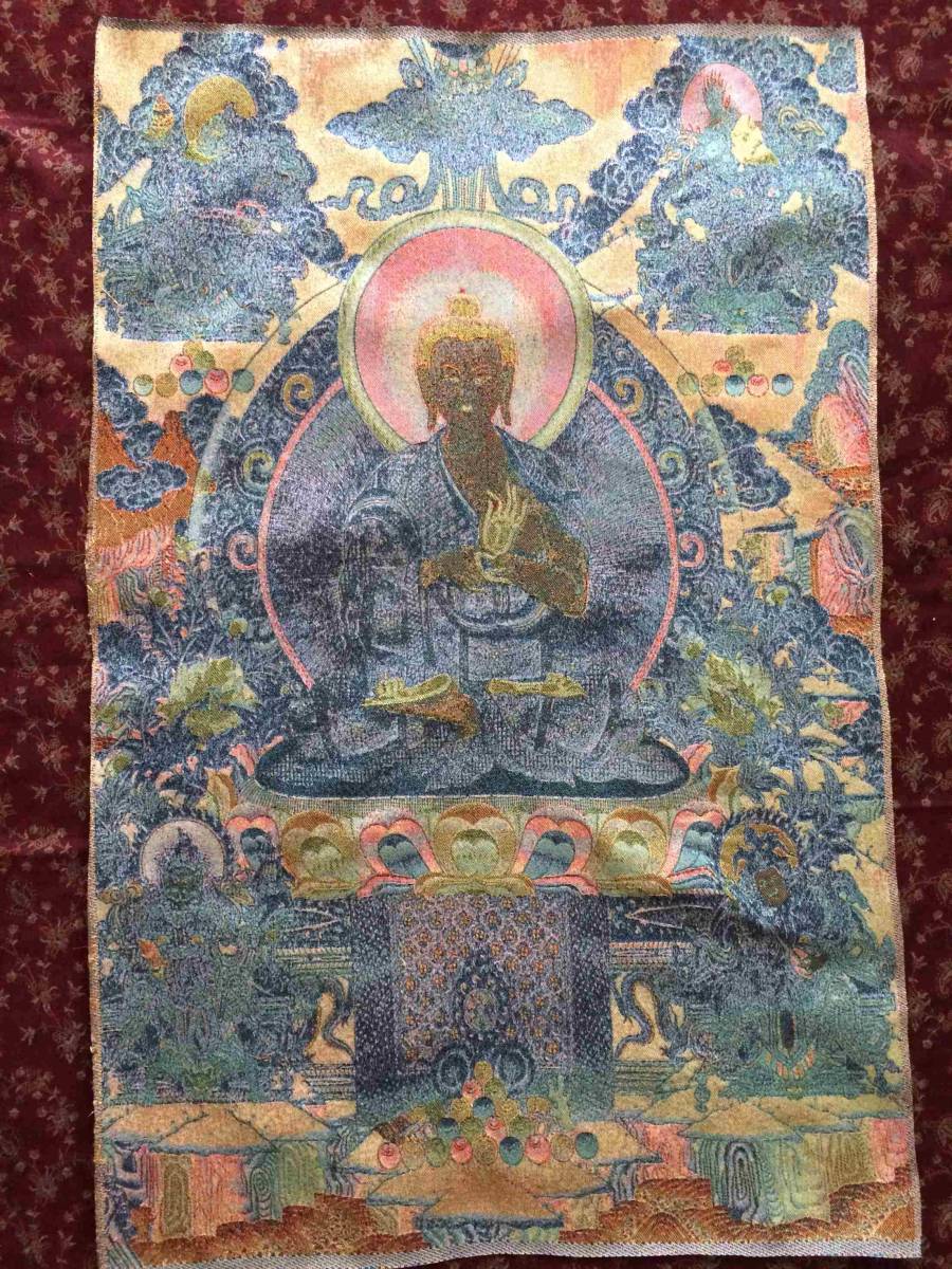 卍　仏教 美術　◆ 織物　『大日如来 如来』 90cm 　　　検索；密教　西蔵　刺繍　仏画　チベット　仏像　B10_画像7