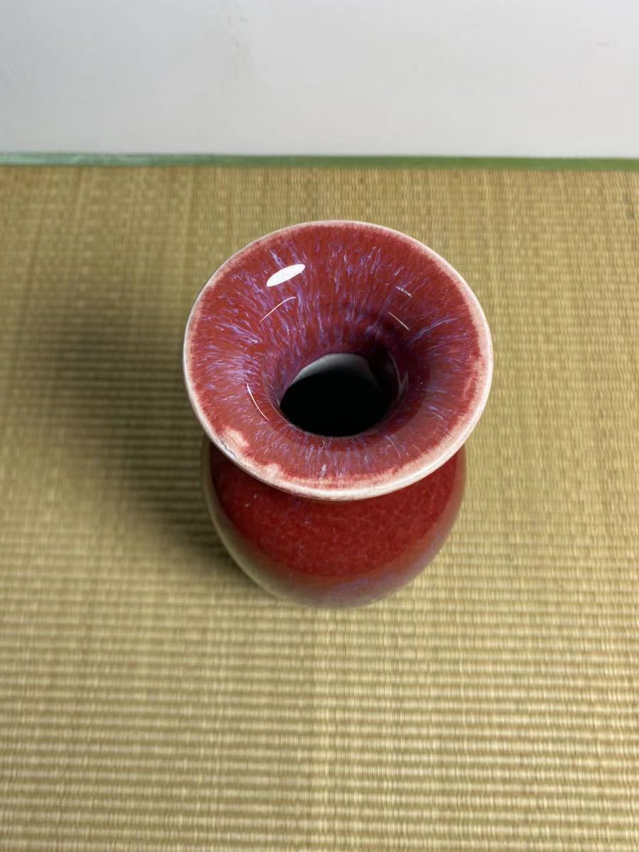 清朝期 時代唐物 辰砂花瓶 紅釉花入 中国美術 景徳鎮製 茶道具 花道具
