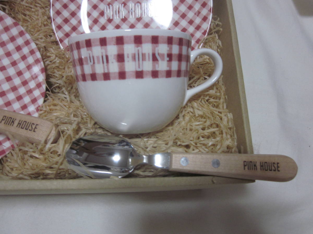 #[PINK HOUSE]#[ Pink House ]#[ silver chewing gum check ]#[ cup & saucer ]#[2 customer set spoon attaching ]#[ unused ]#