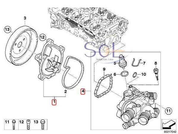 BMW MINI R55 R56 R57 R58 R59 R60 サーモスタット + 対策ケーブル + ウォーターポンプ 3点セット JCW Cooper CooperS One 11537534521_画像6