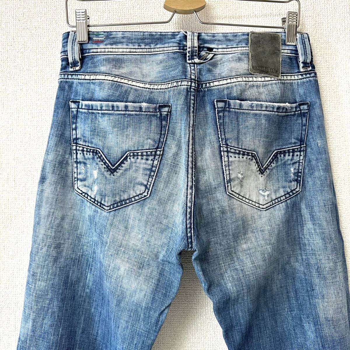 美品★DIESEL ディーゼル LARKEE ダメージ加工 デニムパンツ ラーキー エイジング アメカジ バイカー 古着 メンズ ブルーアイコン 限定