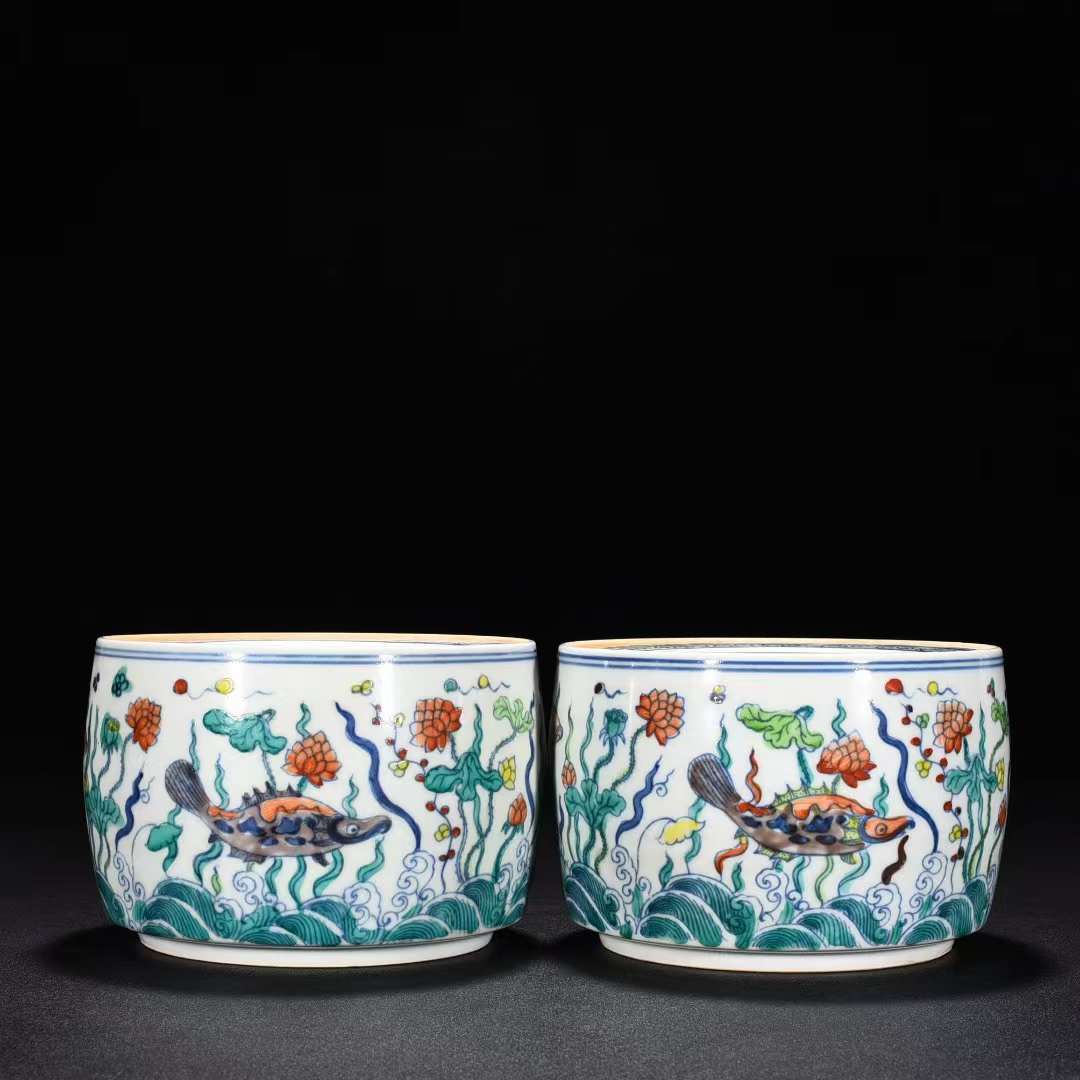最低価格の 唐物 魚藻紋壷 斗彩 明成化 中国美術 直径14cm【HB261】 高