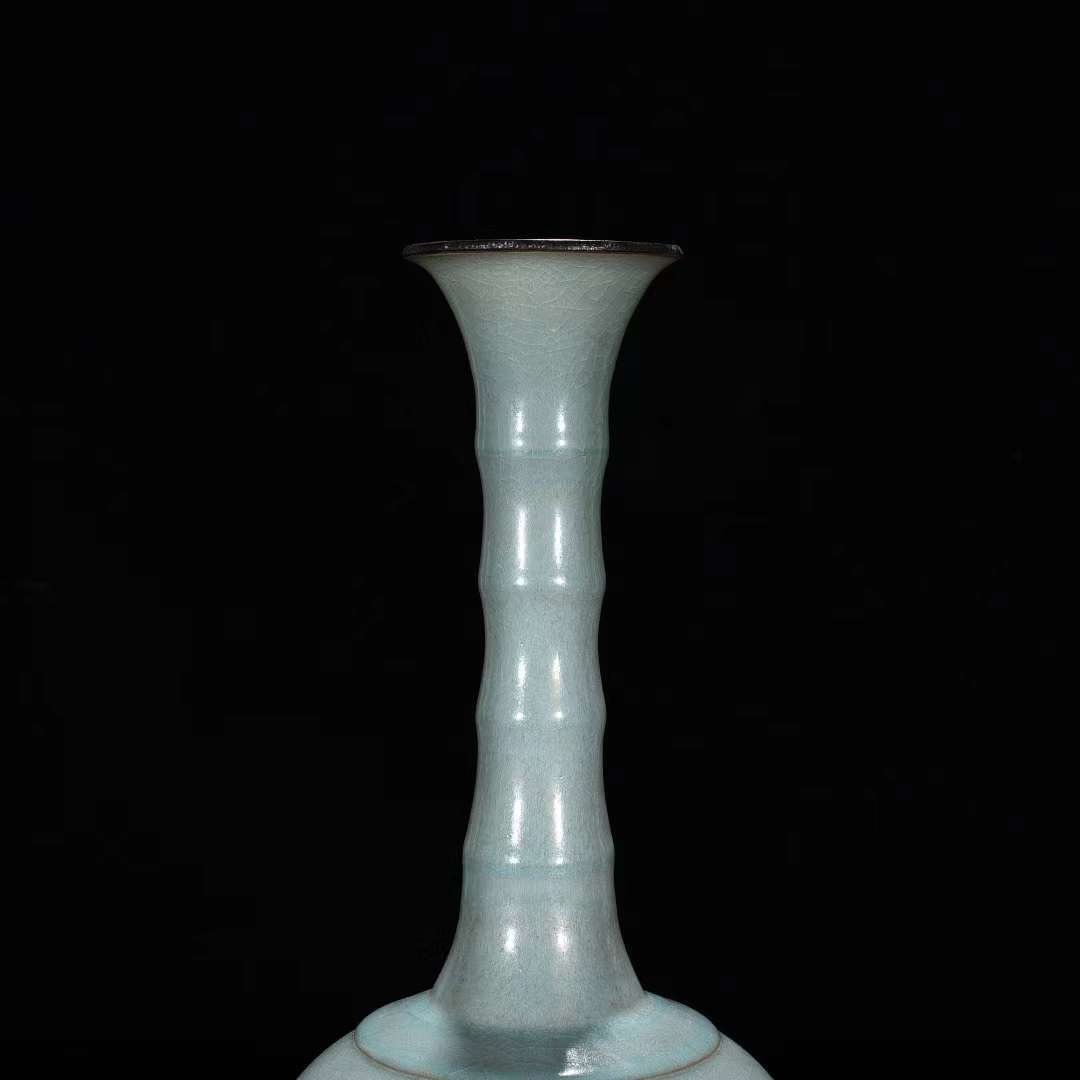 宋時代 汝窯 天青釉 弦文大瓶 唐物 中国美術 高さ41cm 直径20cm【HB394