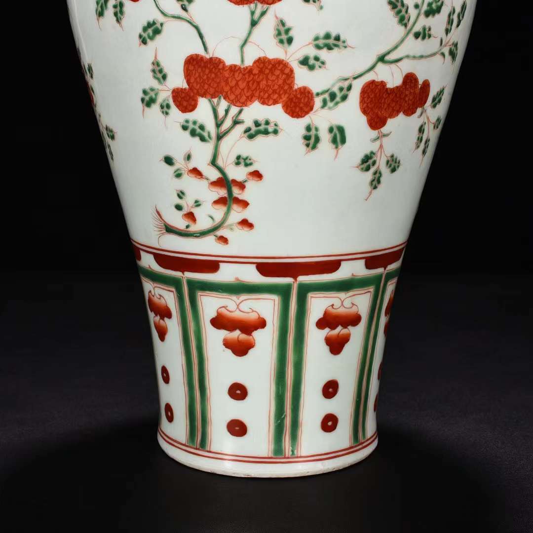 元時代 紅緑彩 花果文梅瓶 唐物 中国美術 高さ33.5cm 直径19cm【HB440】_画像7