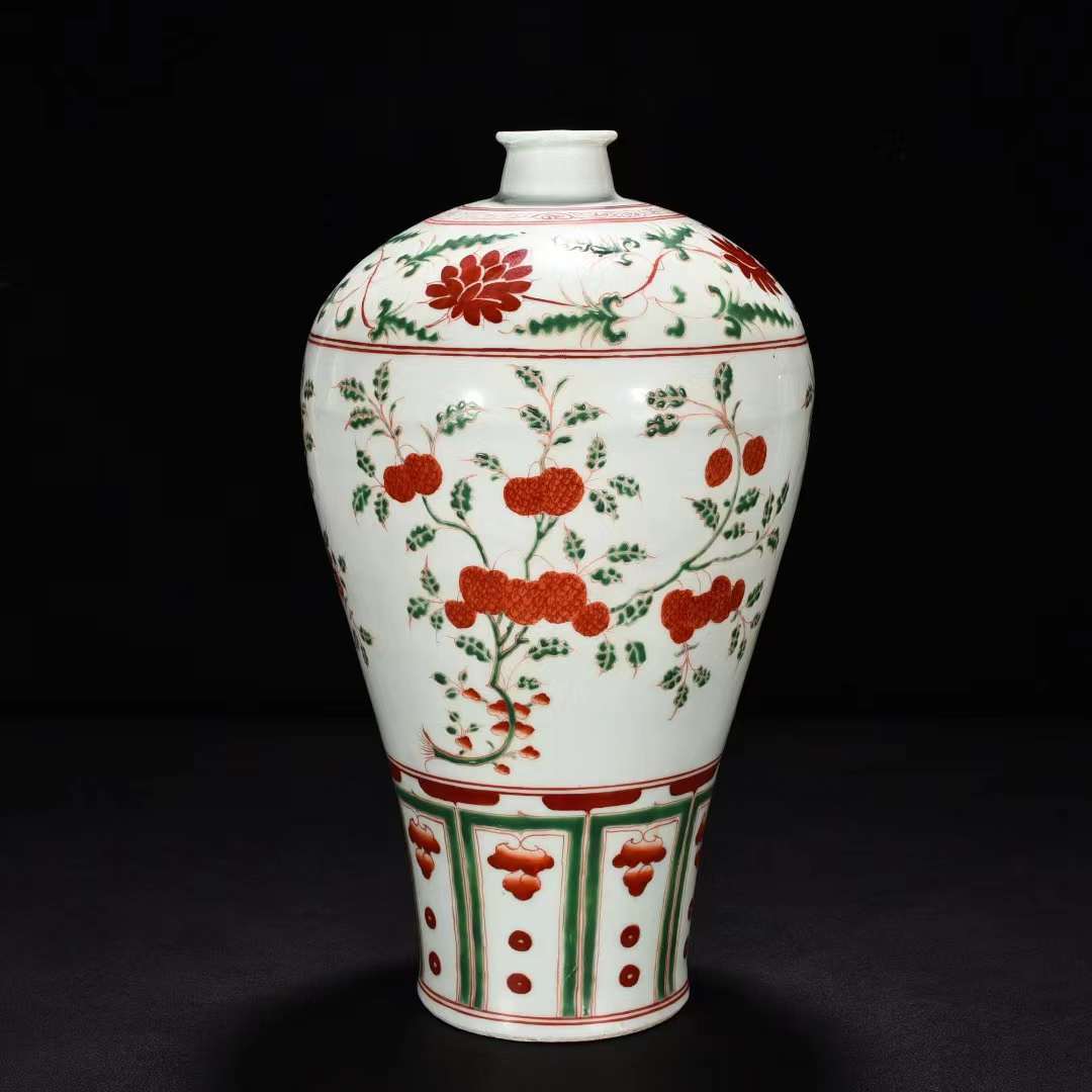 元時代 紅緑彩 花果文梅瓶 唐物 中国美術 高さ33.5cm 直径19cm【HB440】_画像5