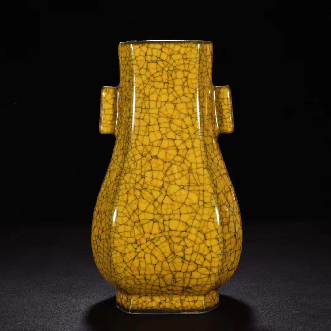 宋代中国古美術官窯黄釉花瓶時代物藏出-