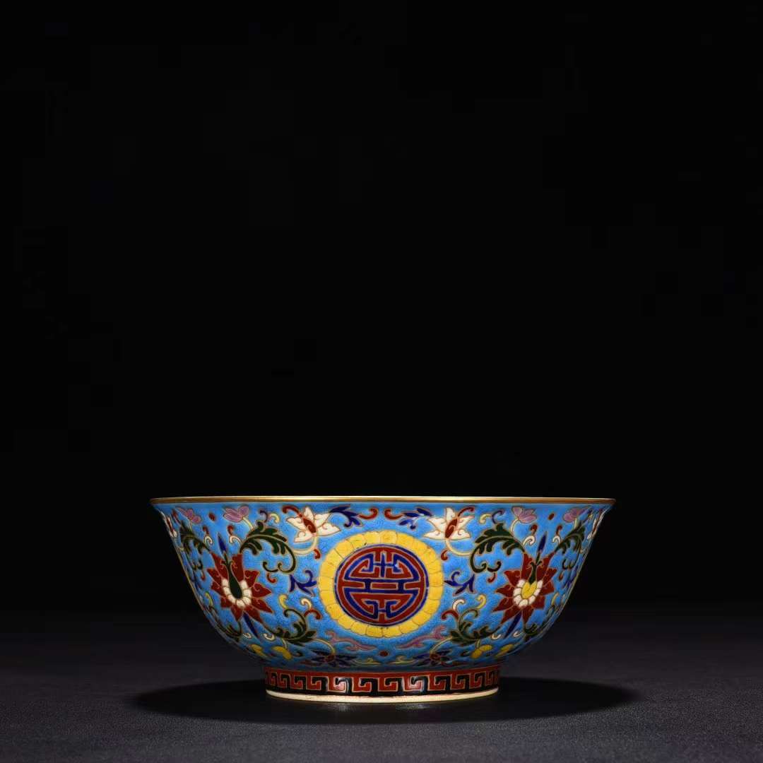 清時代 乾隆年製 景泰藍 描金 花卉文碗 唐物 中国美術 高さ5.5cm 直径14cm 【HB466】