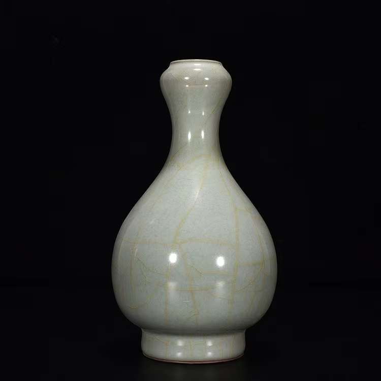 宋時代 官窯 青磁 蒜頭瓶 唐物 中国美術 高さ22cm 直径13cm【HB365】