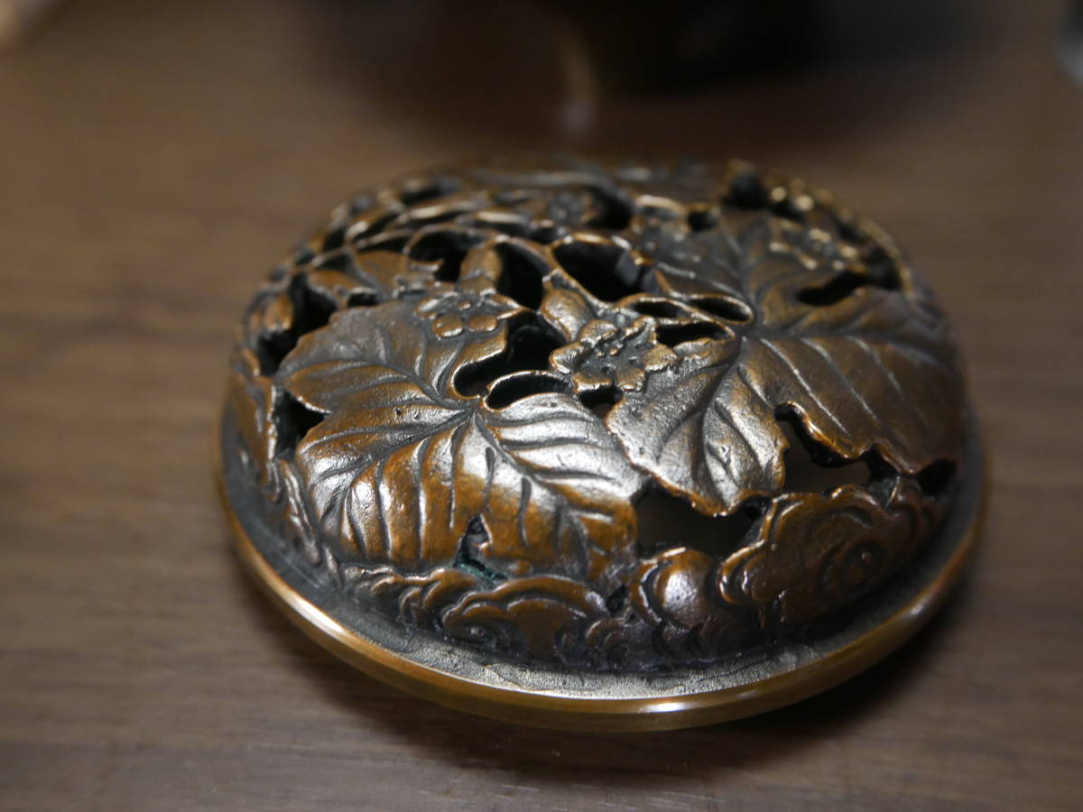 感高 長期保管品 青銅製 香炉 菊水 瑞峰堂 桐箱入り 4637 - mobel.com.mx
