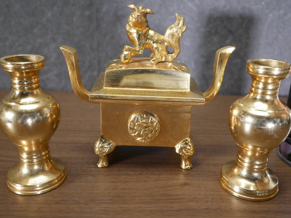 収集品 本金メッキ華鋲と火舎香炉 真鍮製 重目(A2-4) 4602 M 収集品 本金メッキ華鋲と火舎香炉 真鍮製 重目(A2-4) 4602 M