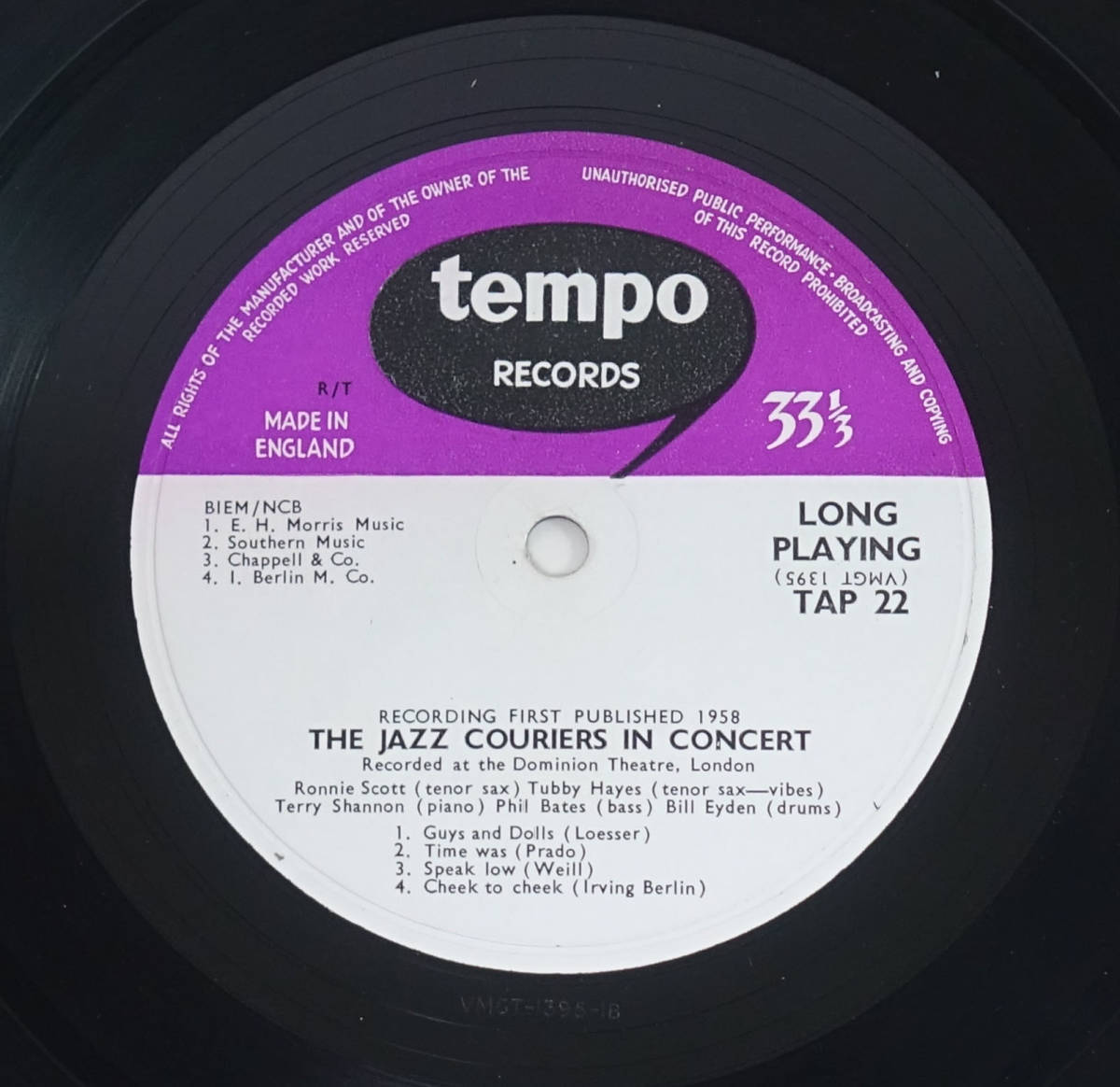 極美! UK Origianl 初回 TEMPO TAP 22 The Jazz Couriers in Concert Ronnie Scott&Tubby Hayes_画像3