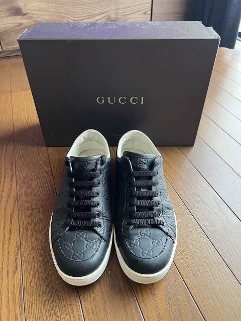 ◆GUCCI◆グッチ　ローカットスニーカー/UK9/ブラック/GG柄型押しレザーシューズ_画像4