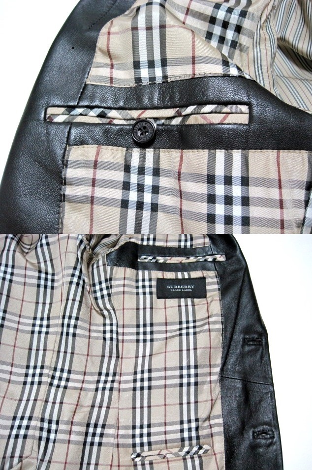 美品BURBERRY BLACK LABEL希少ラムレザー2BジャケットMテーラード黒