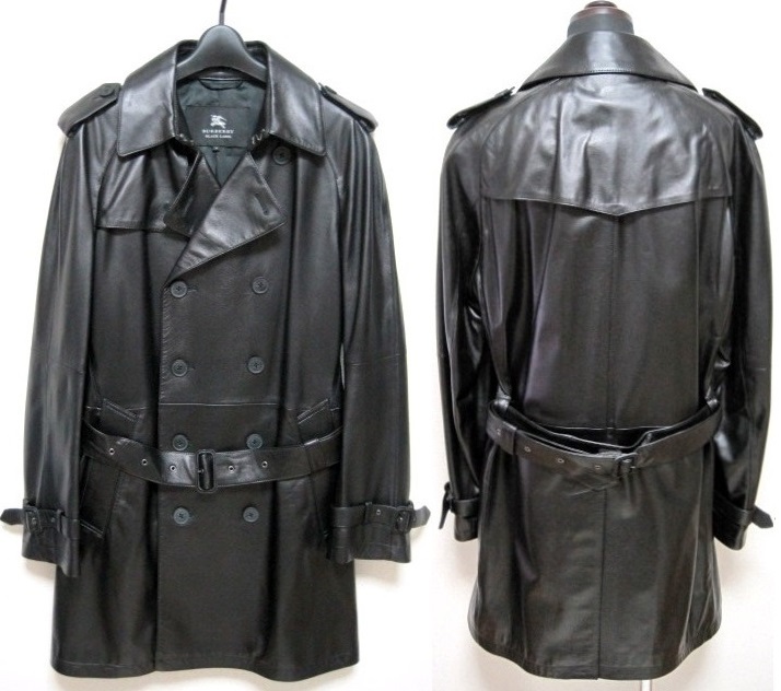 極美品 BURBERRY BLACK LABEL 限定 最高級 ラムレザー トレンチ コート L ジャケット 黒 プローサム 羊革  バーバリーブラックレーベル