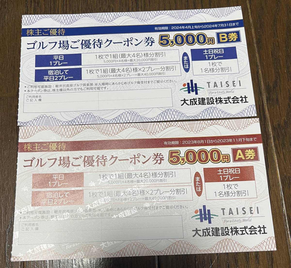 大成建設 株主優待券 軽井沢高原ゴルフ倶楽部 優待クーポン券 円