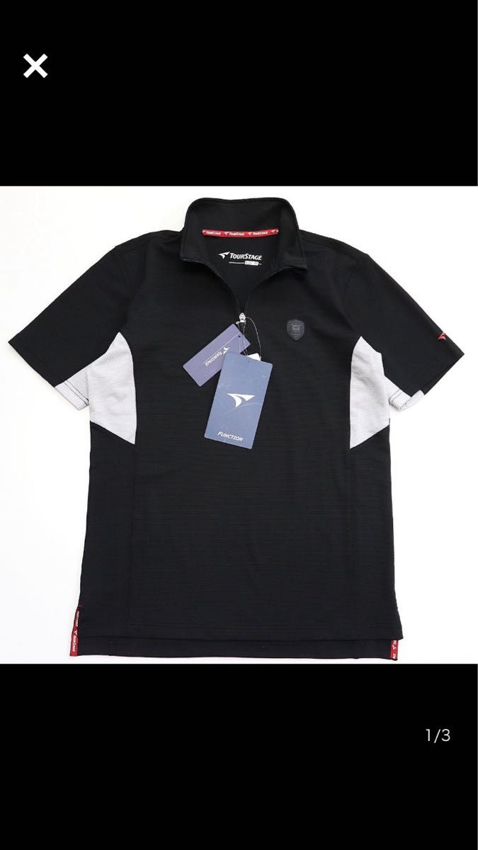 ブリジストン ツアーステージ ゴルフ GOLF 半袖 ポロシャツ ジップアップシャツ 黒 [1222096C2T-17-LL]