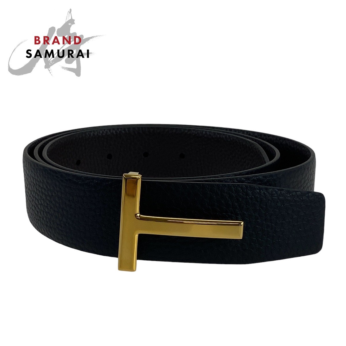  beautiful goods TOM FORD Tom Ford T buckle black black Gold metal fittings gold leather belt buckle men's 402252