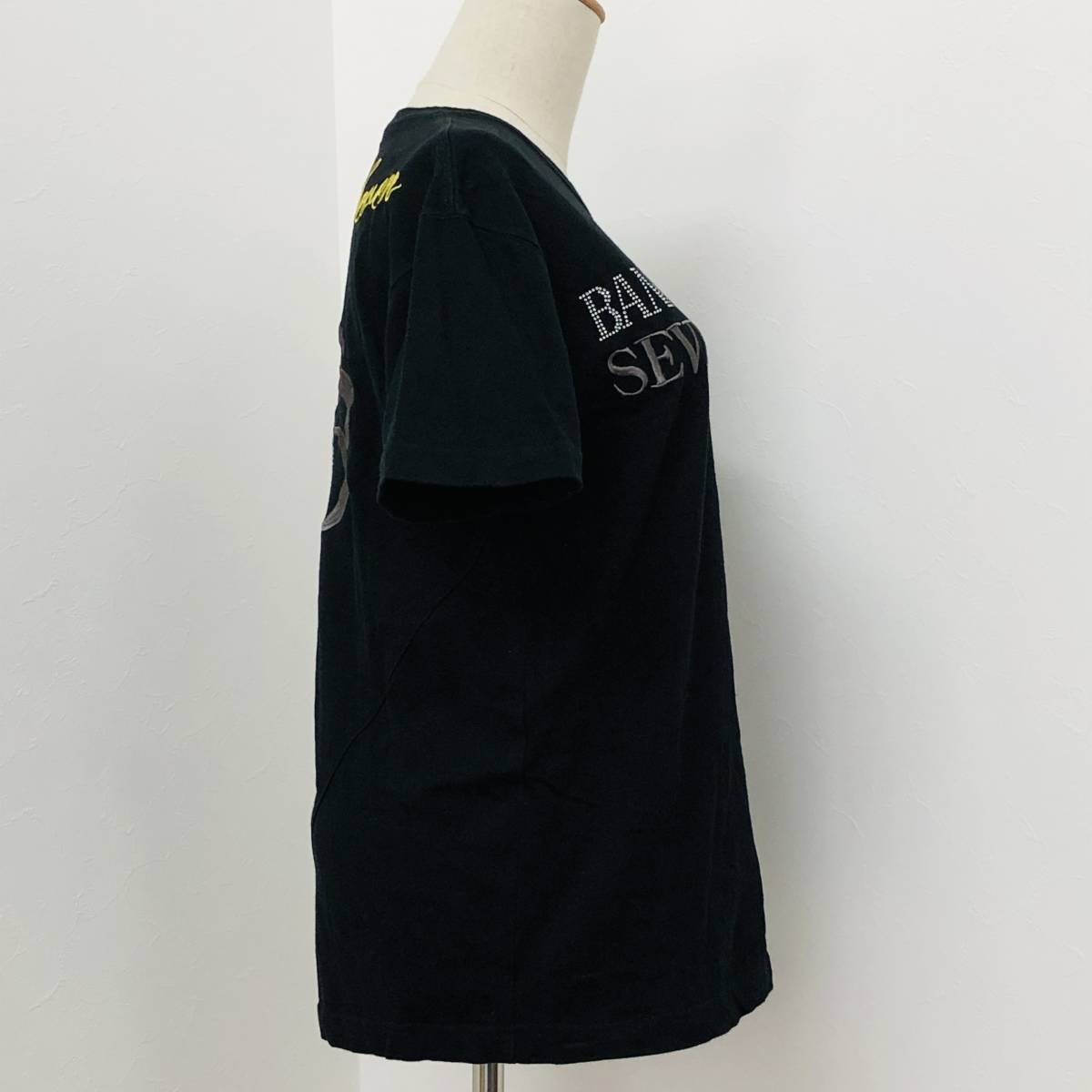 a02018 BANANA SEVEN バナナセブン メンズ 半袖Tシャツ M 黒 ビジュー ロゴ刺繍 綿100% 丸首 飾りポケット シンプルデイリーカジュアル_画像2