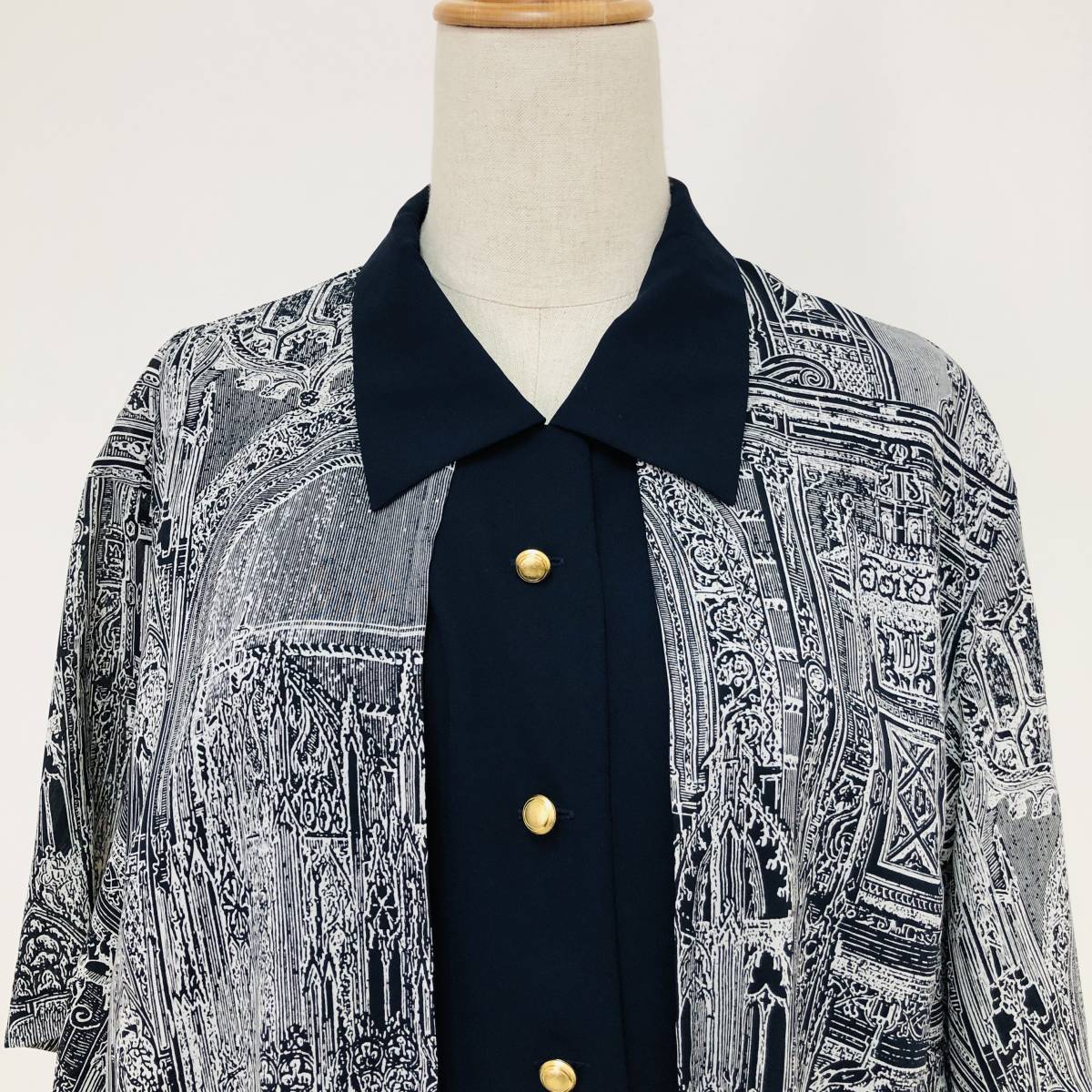 a02191 美品 Florence Bouly フローレンスボーリー シャツ 半袖 薄手 透け感 重ね着風 17BR 大きいサイズ レディース クラシカルチック_画像5