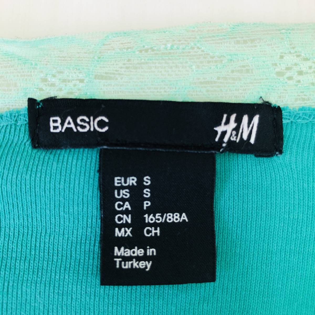 a02419 美品 BASIC H&M エイチアンドエム タンクトップ インナー レース シンプル U(US) 緑色 無地 レディース エレガントガーリーチック_画像8