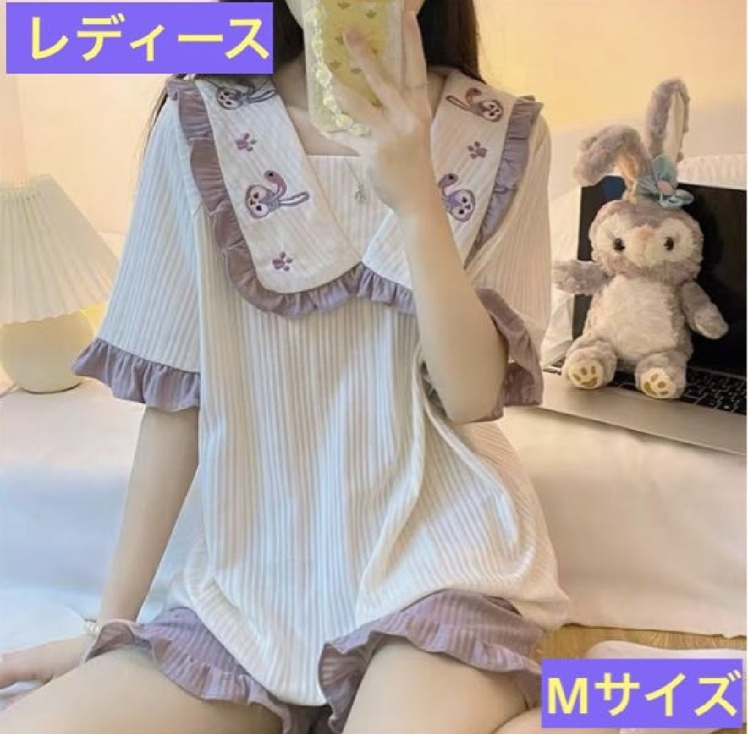 XL モフサンド シャツ パジャマ 無地 刺繍 長袖 猫 ねこ 秋冬 ピンク 紫