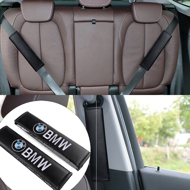 2個セット BMW ビーエムダブリュー カーボンファイバー シートベルトパッド シートベルトカバー ショルダーパッド ロゴ刺繍 sh_画像5