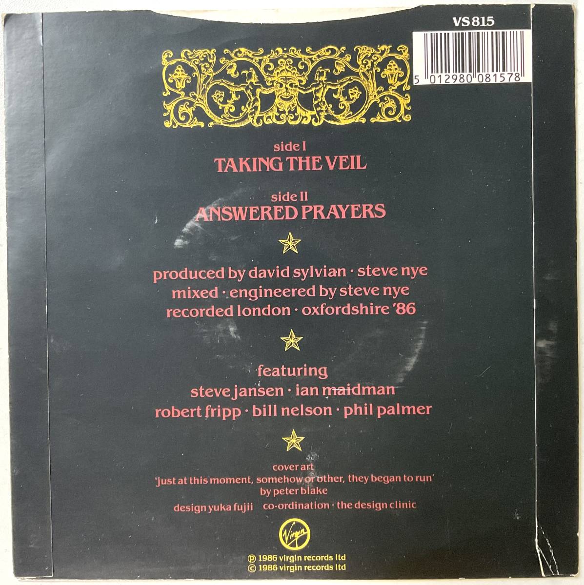 UK ORIGINAL 1986 David Sylvian A Little Girl Dreams Of Taking The Veilレコード 7“ VS815 Robert Fripp Bill Nelson Steve Jansen_画像2