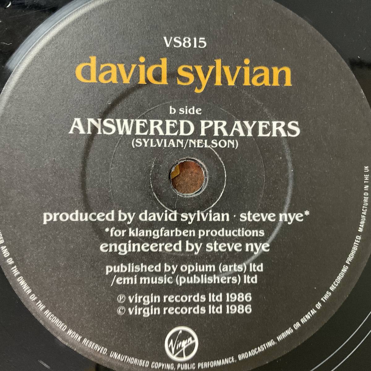 UK ORIGINAL 1986 David Sylvian A Little Girl Dreams Of Taking The Veilレコード 7“ VS815 Robert Fripp Bill Nelson Steve Jansen_画像5