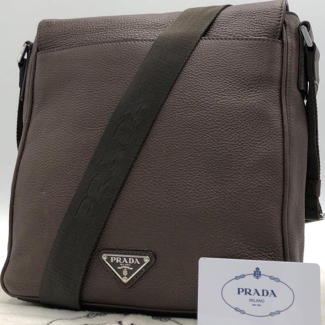 オンラインショップ 極上/現行○PRADA 斜め掛けブラウン SV金具 三角