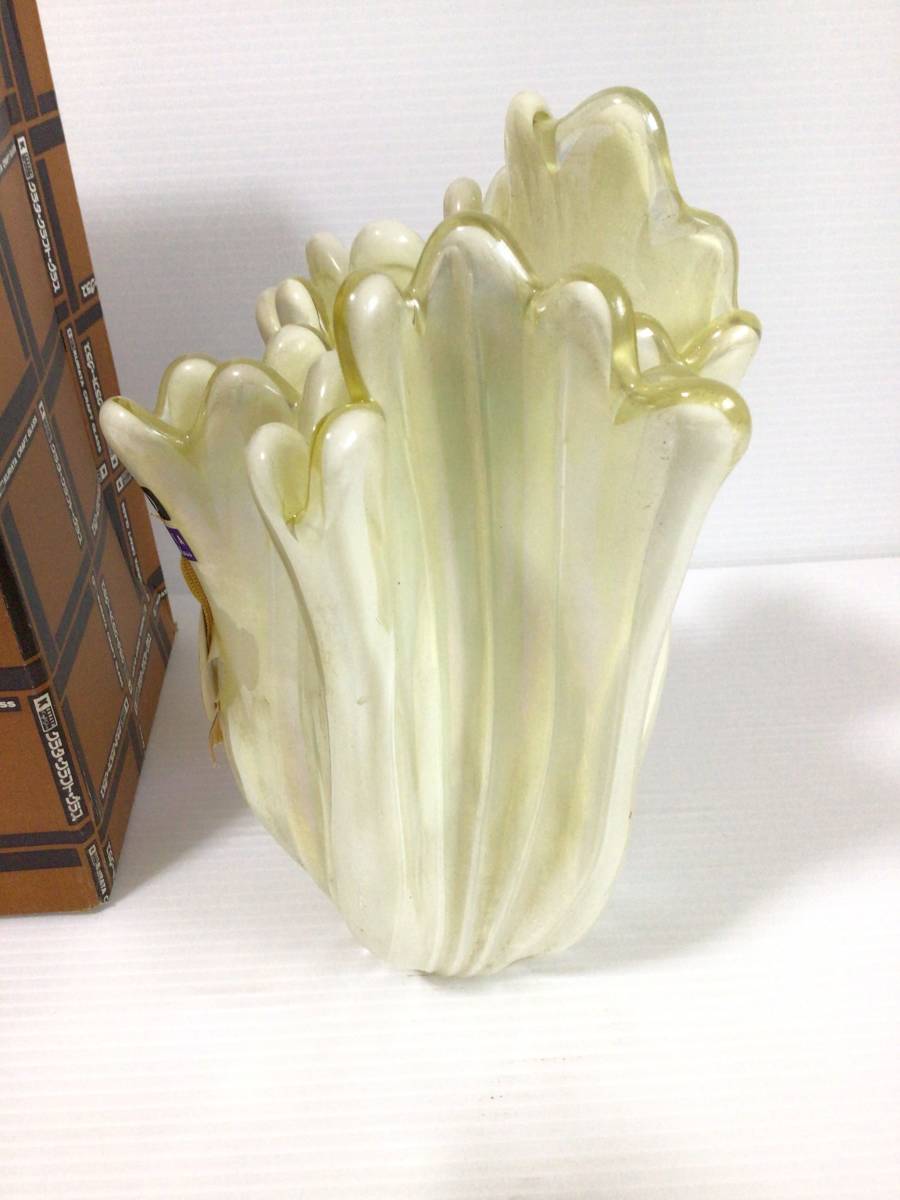 Y107 未使用　クラタ・ボヘミアン・クリスタル　花瓶　フラワーベース　BF-7300 ガラス　イエローパール(Yパール) インテリア　箱入_画像4