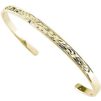 18 gold bangle Hawaiian jewelry men's 4 millimeter width bracele Gold yellow gold k18 18k forged Mill strike . simple metal 