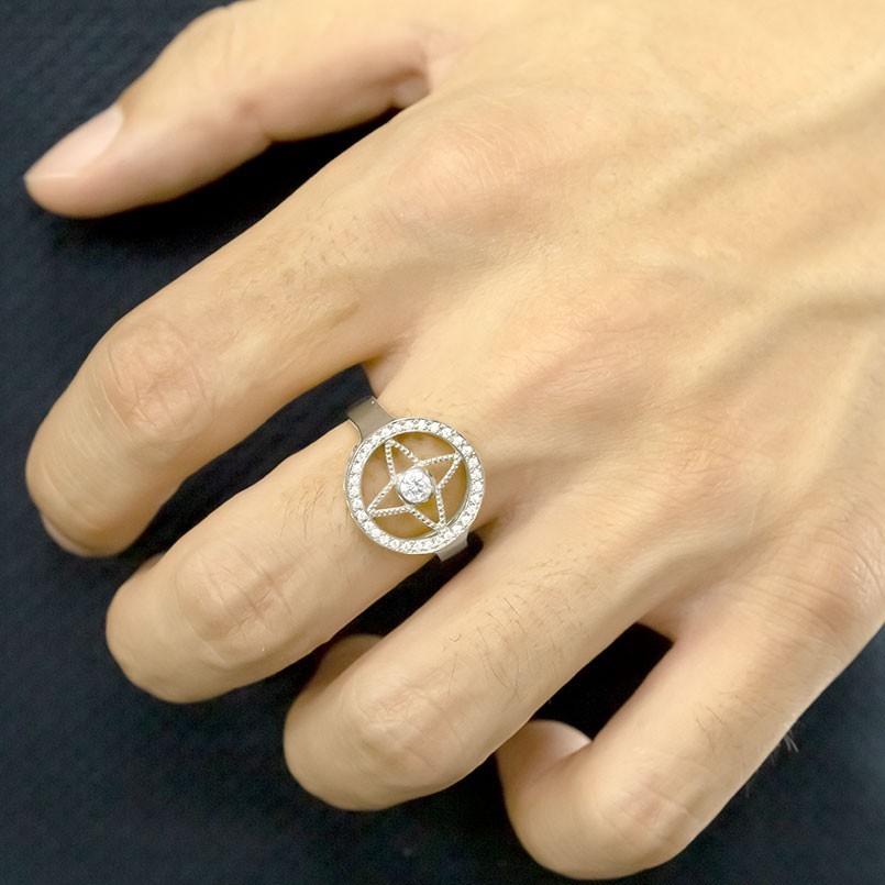高級品市場 ダイヤ リング ピンキーリング 金 指輪 四芒星 ホワイト