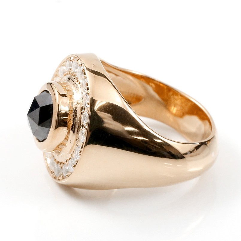 メンズ リング ブラックダイヤモンド ダイヤモンド ピンクゴールドk18 印台 幅広 指輪 リング ダイヤ 一粒 大粒 18金_画像2