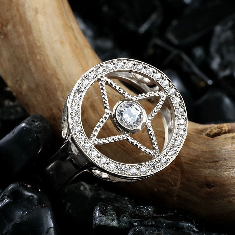 高級品市場 ダイヤ リング ピンキーリング 18金 指輪 四芒星 ホワイト