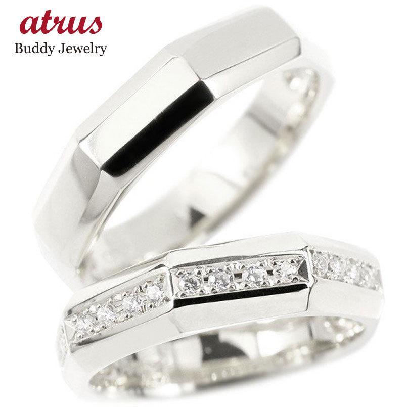 ペアリング ペア 結婚指輪 ホワイトゴールドk10 ダイヤモンド 指輪 10金 ダイヤ シンプル マリッジリングカップル 2本セット 宝石