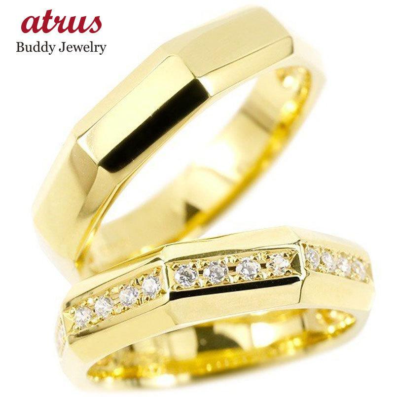 ペアリング ペア メンズ 結婚指輪 イエローゴールドk10 ダイヤモンド 指輪 10金 ダイヤ シンプル マリッジリング2本セット 人気_画像1