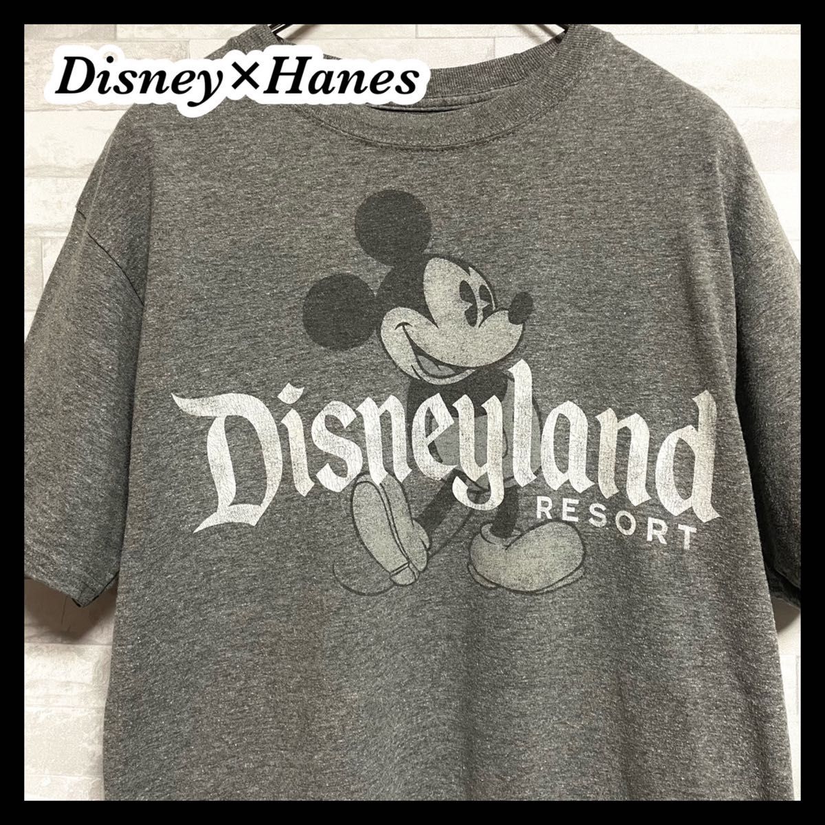 【Disney×Hanes】ディズニー　ミッキーマウス　ヘインズ半袖tシャツ　メンズ　Mサイズ　ユニセックス　グレー　disney
