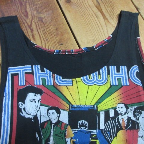 THE WOO tank top L black lock remake piling put on band T Tour American Casual old clothes aa327