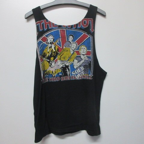 THE WOO tank top L black lock remake piling put on band T Tour American Casual old clothes aa327