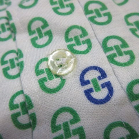 レナウン　昭和レトロ　半袖　柄シャツ　M　緑　オールド　JAPAN古着　sy3610_画像5