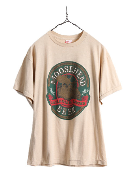 80s USA製 ■ ムースヘッド 両面 プリント 半袖 Tシャツ メンズ XL 小さめ M 程/ 80年代 ビンテージ キャラクター アニマル 企業物 ビール