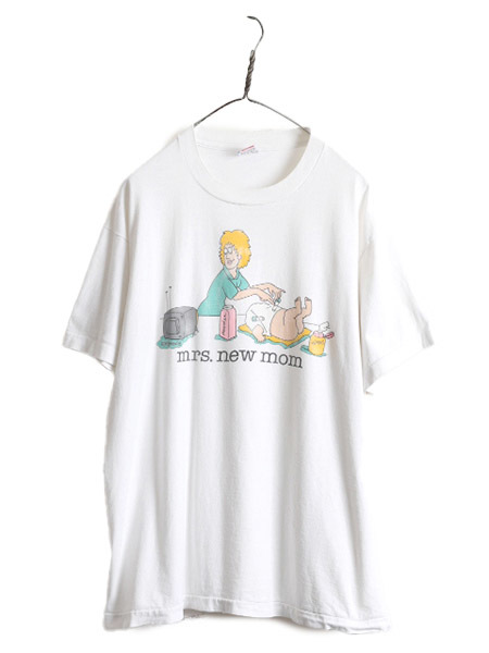 80s USA製 大きいサイズ XL ■ アート ジョーク プリント 半袖 Tシャツ ( メンズ ) 80年代 ビンテージ 当時物 イラスト ヘビーウェイト 白