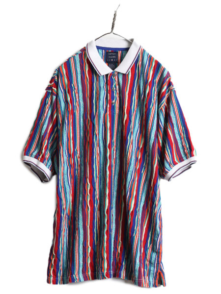 90s 大きいサイズ XL ■ COTTON TRADERS 3D 立体編み 半袖 ニット ポロシャツ メンズ 古着 90年代 オールド セーター 半袖シャツ ボックス