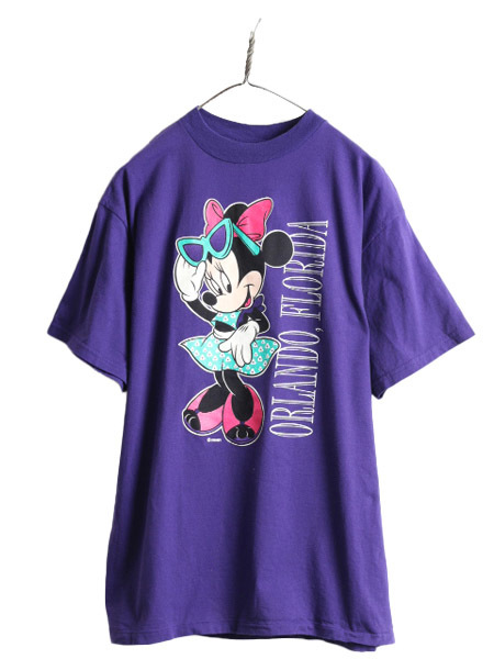 デッドストック 90s ■ ディズニー オフィシャル ミニーマウス プリント 半袖 Tシャツ メンズ レディース L 未使用 90年代 キャラクター 紫