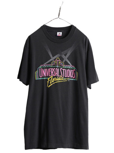 90s USA製 ■ ユニバーサルスタジオ イラスト プリント 半袖 Tシャツ メンズ XL / 古着 90年代 企業 オールド 当時物 シングルステッチ 黒_画像1