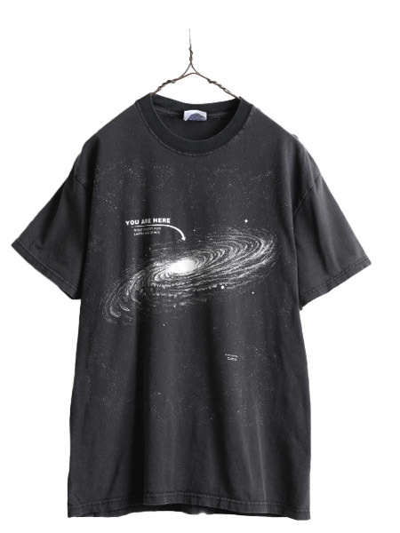 00s ■ 宇宙 アート プリント 半袖 Tシャツ メンズ M / 00年代 オールド オフィシャル イラスト グラフィック ヘビーウェイト ブラック 黒