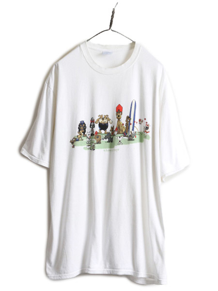 00s ■ Crazy Shirt ドッグ イラスト 3面 プリント 半袖 Tシャツ メンズ XL / 古着 00年代 アニマル キャラクター アート グラフィック 白