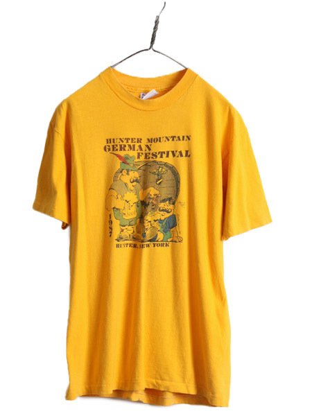 80s USA製 ■ キャラクター イラスト プリント 半袖 Tシャツ メンズ L / 古着 80年代 ビンテージ 当時物 グラフィック ヘビーウェイト 黄色